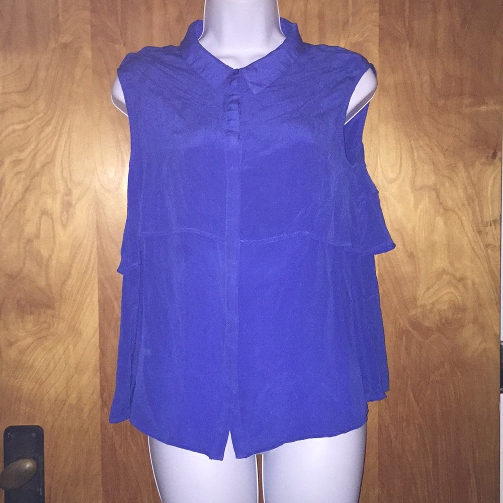 Arynk Bright Blue Silk Button Up Top Size Medium